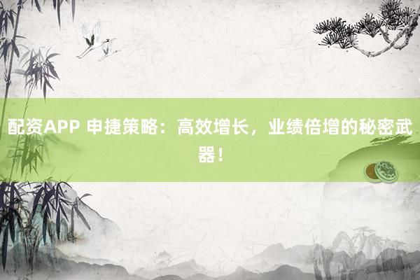配资APP 申捷策略：高效增长，业绩倍增的秘密武器！
