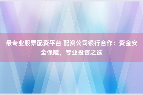 最专业股票配资平台 配资公司银行合作：资金安全保障，专业投资之选