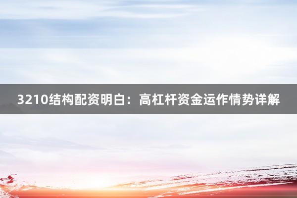 3210结构配资明白：高杠杆资金运作情势详解