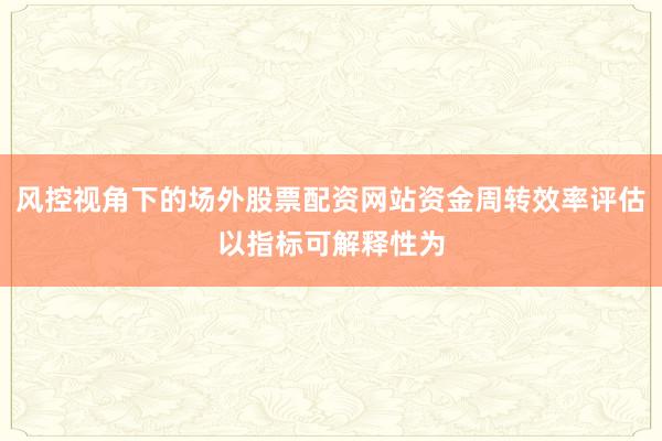 风控视角下的场外股票配资网站资金周转效率评估以指标可解释性为