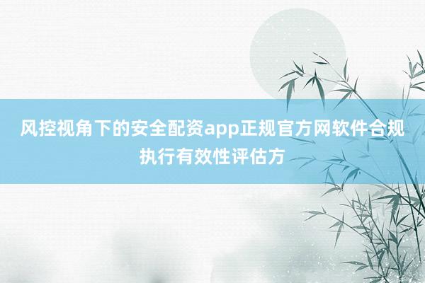 风控视角下的安全配资app正规官方网软件合规执行有效性评估方