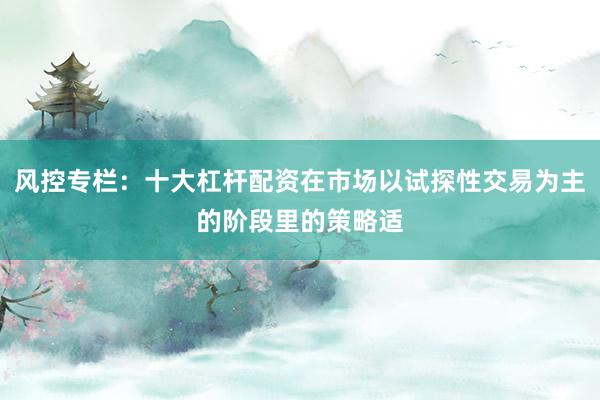 风控专栏：十大杠杆配资在市场以试探性交易为主的阶段里的策略适